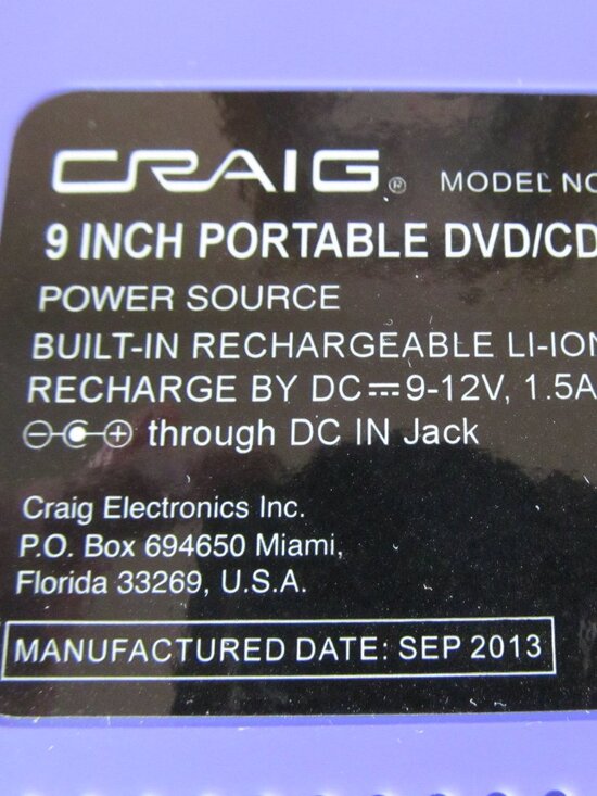 Craig Purple 9" Swivel Screen Portable DVD/CD Player w/Accessories CTFT712 NIB - Picture 5 of 15